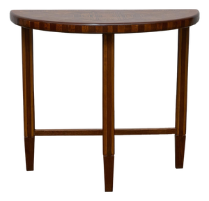 Tramp Art Demi-Lune Console Table with Geometric Marquetry, circa 1900