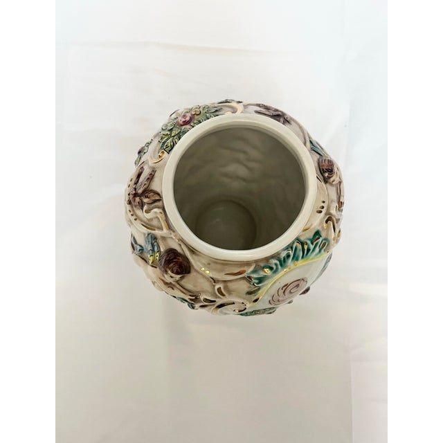 Ceramic Vintage Capodimonte Jar With Lid – Cherub & Floral Relief For Sale - Image 7 of 10