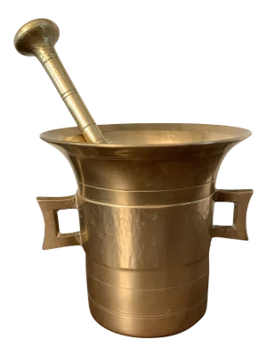 Early 20th Century Brass Pharmacy Apothecary Mortar and Pestle - 2 Pieces