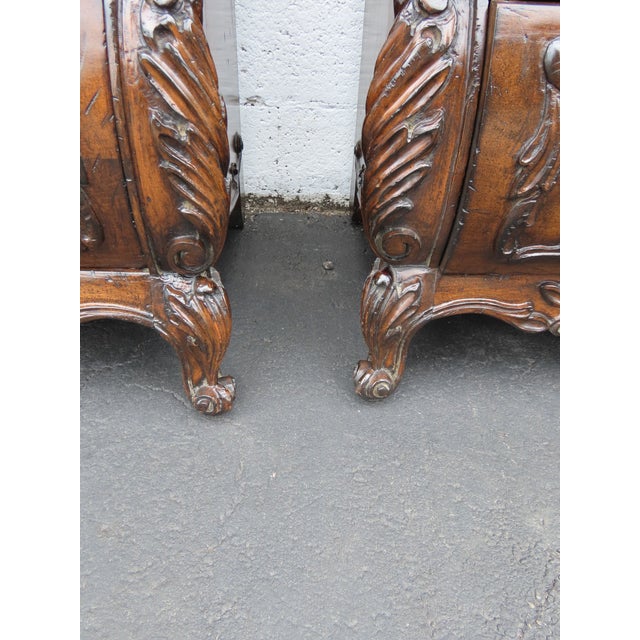 Brown French Heavy Carved Large Nightstands Commodes Small Dressers Chests a Pair 6459 For Sale - Image 8 of 18