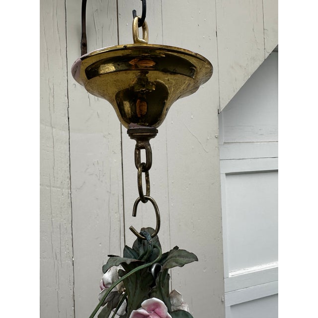 Vintage Floral and Metal Single Bulb Hanging Fixture For Sale - Image 4 of 10