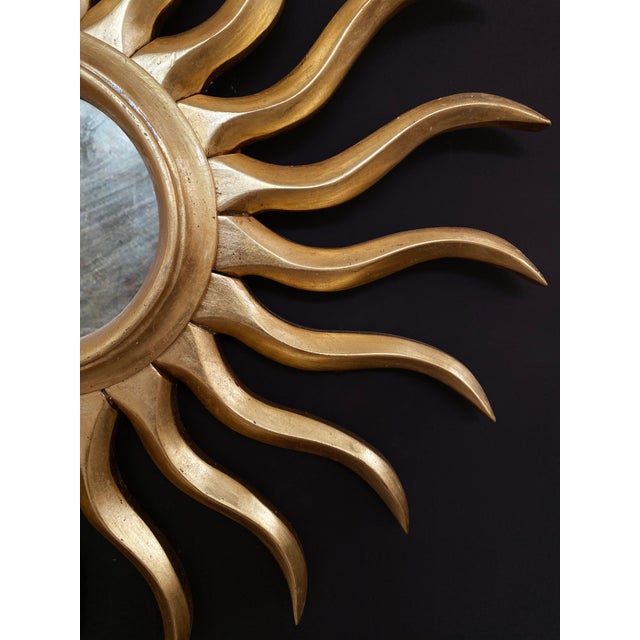 Art Noveau Style Hand-Carved Giltwood Sunburst Mirror, Spain, 77cm For Sale - Image 4 of 6