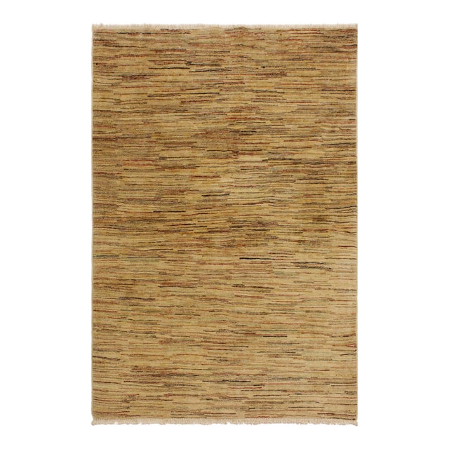 Modern Gabbeh Beige/Rust Wool Rug - 4'0'' X 5'9'' For Sale