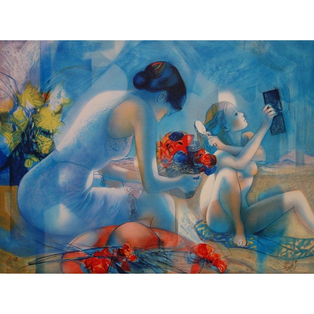 Jean-Baptiste Valadie, Blue Breeze: Mother and Daughter, Original Lithograph For Sale - Image 7 of 7