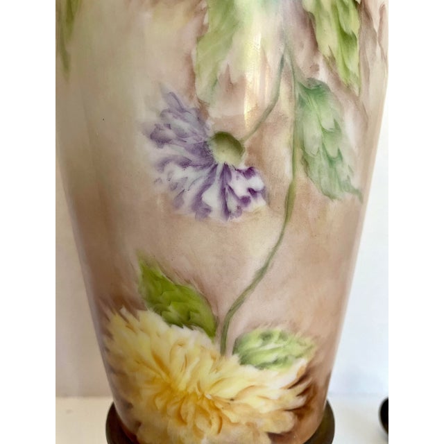 Antique Original Signed Hand-Painted Floral Table Lamp For Sale In Los Angeles - Image 6 of 13