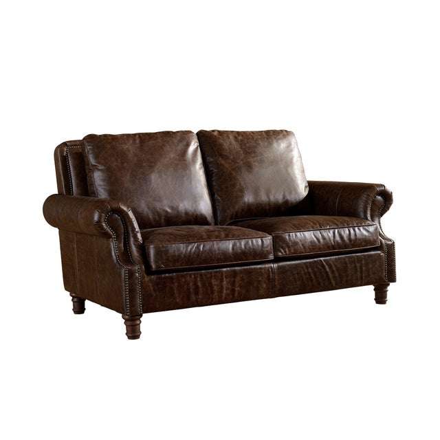 Animal Skin English Rolled Arm Love Seat - Dark Brown Leather For Sale - Image 7 of 9