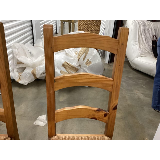 1950s French Vintage Pine Rush-Seat Tall Back Chairs For Sale - Image 5 of 11