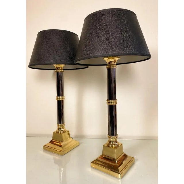Goldenrod Art Deco Brass and Chrome Bamboo Effect Table Lamps, 1977, Set of 2 For Sale - Image 8 of 13