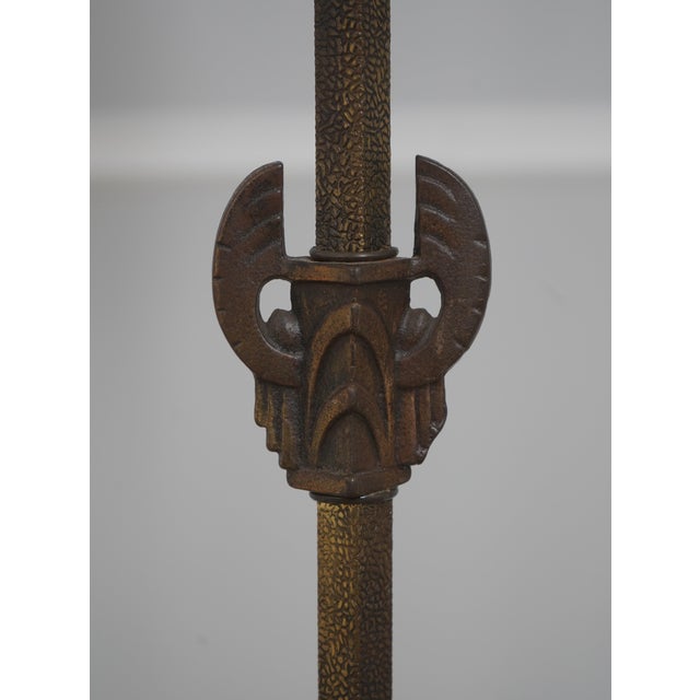 1930s Vintage Art Deco Metal Floor Lamp W. Beaded Shade For Sale - Image 5 of 13