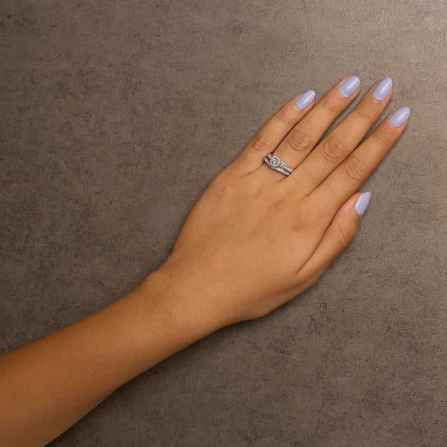 Haus of Brilliance .925 Sterling Silver 1/3 Cttw Diamond Halo and Pave Shank Engagement Ring Set (I-J Color, I3 Clarity) - Ring Size 7 For Sale - Image 4 of 5
