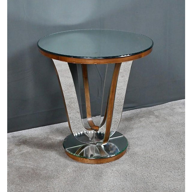 Small Mirrored Glass & Walnut Side Table, 1940s For Sale - Image 6 of 15