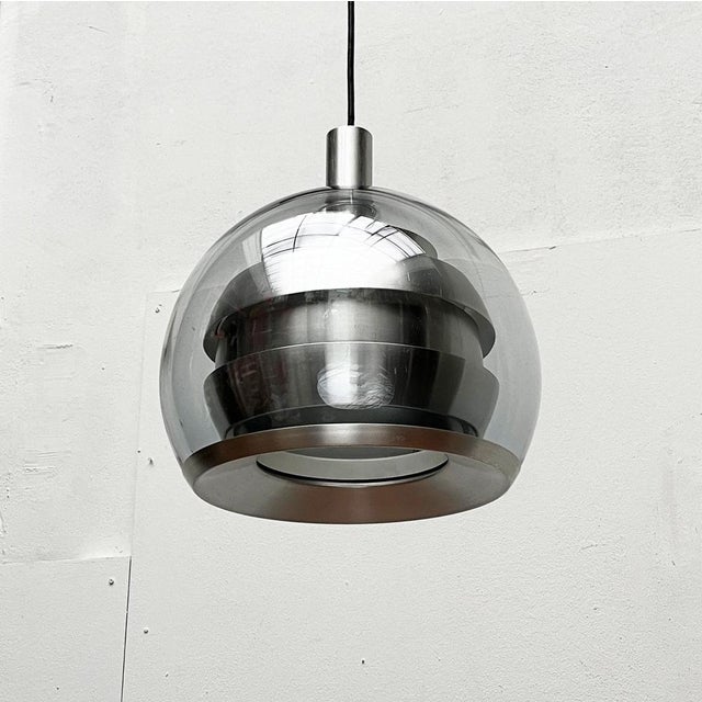 Mid-Century Modern Mid-Century German Space Age Aluminum and Glass Globe Pendant Lamp from Doria, 1960s For Sale - Image 3 of 18