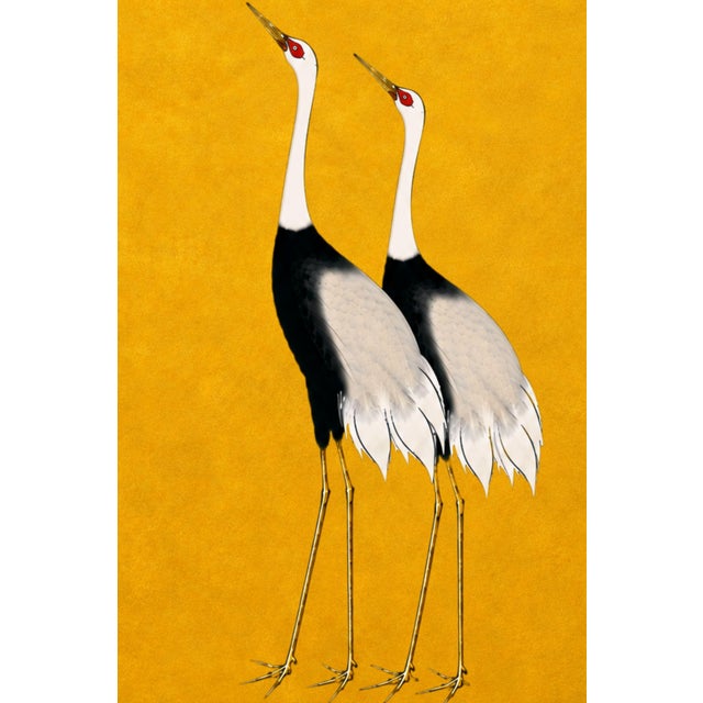 A coordinated diptych featuring two oversized crane artworks set against rich golden backgrounds. Designed as a statement...