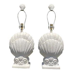 1990s Vintage Plaster Shell Lamp With Night Light - Set of 2