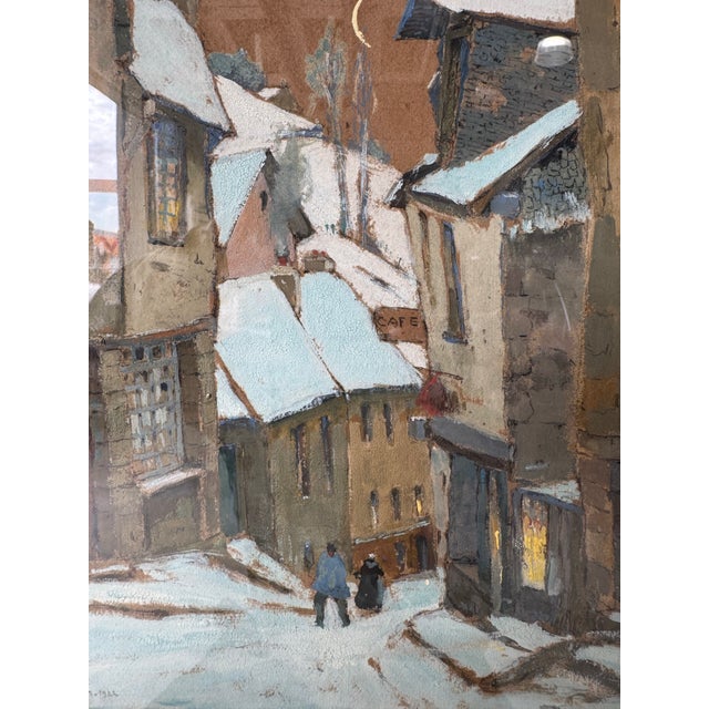 Mid-Century Modern 1922 G. Belnet Winter Cityscape Oil on Paper Painting, Framed Under Glass For Sale - Image 3 of 12