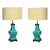 Mid-Century Modernist Ceramic Turquoise Jade Table Lamps W/ Bronze Fittings For Sale