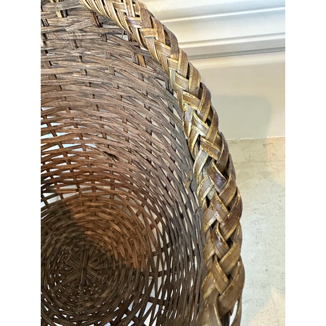 Brown Vintage French Mid-Century Woven Rattan Wall Basket For Sale - Image 8 of 12