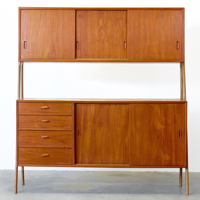 Mid-Century Modern 1960s Double-Tiered Danish Teak Tall Sideboard / Highboard For Sale - Image 3 of 16