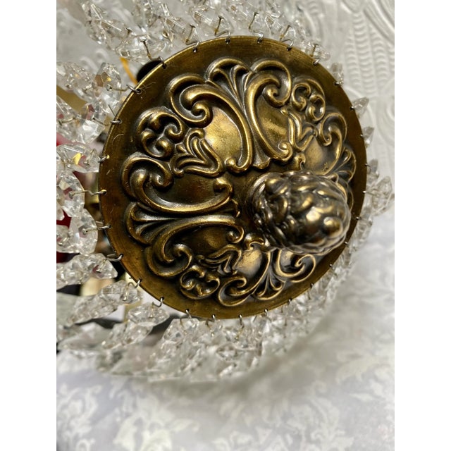 1960s Vintage French Brass Fleur De Lis Hollywood Regency Crystal Pendant For Sale - Image 11 of 13