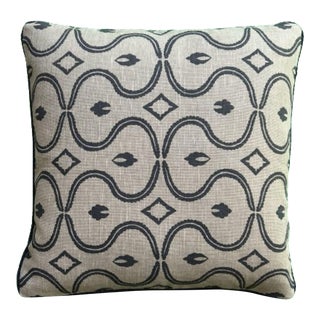 Calcutta Navy & Grey Hand Printed Designer Pillow For Sale