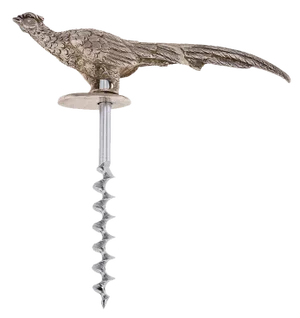 20th Century Silver Corkscrew in the Shape of Pheasant, England, 1991