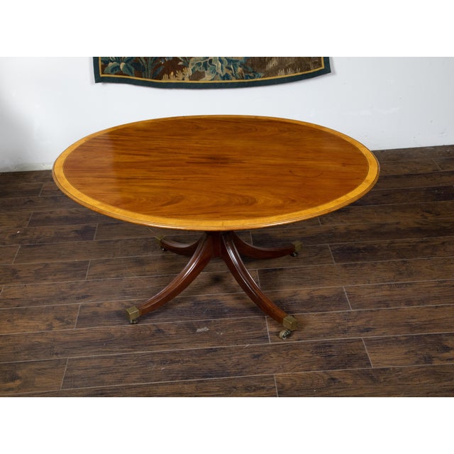English Mahogany 1840s Oval Top Pedestal Table with Quadripod Base and Casters For Sale - Image 9 of 12