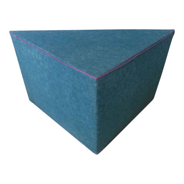 1980s Teal Postmodern Triangle Table Upholstered Corner Table For Sale