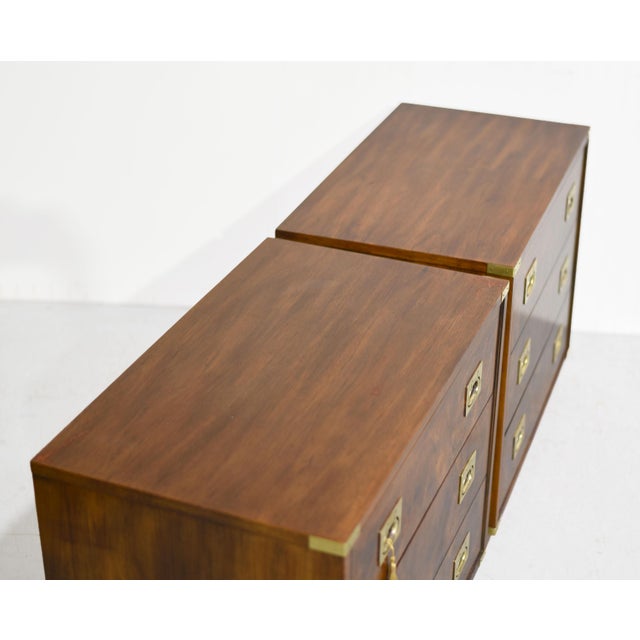 1970s Campaign Burl Wood Chests by Hickory Furniture - A Pair For Sale - Image 10 of 13