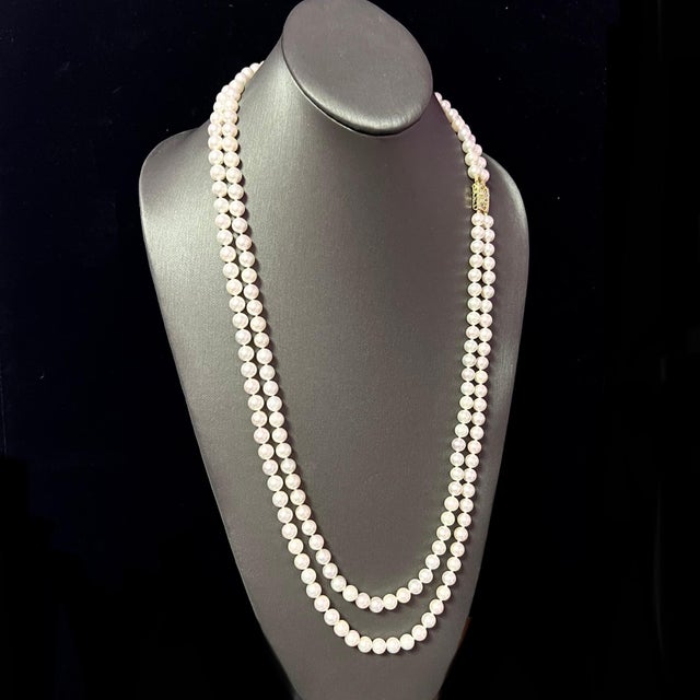 2010s Akoya Pearl Diamond Double Stranded Necklace 14k Y Gold Certified For Sale - Image 5 of 9
