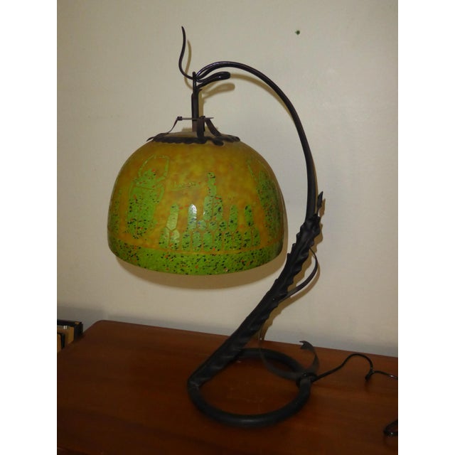 1970s Art Deco French Cameo Glass Green Table Lamp Light by Charder ~Charles Schneider For Sale - Image 5 of 10