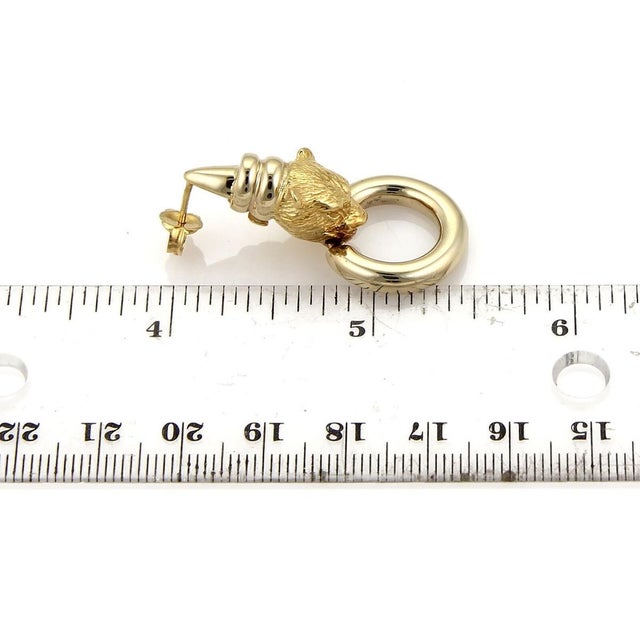 Metal Mid 20th Century Pair of Citra 18k Yellow Gold Panther Door Knocker Dangle Earrings For Sale - Image 7 of 7