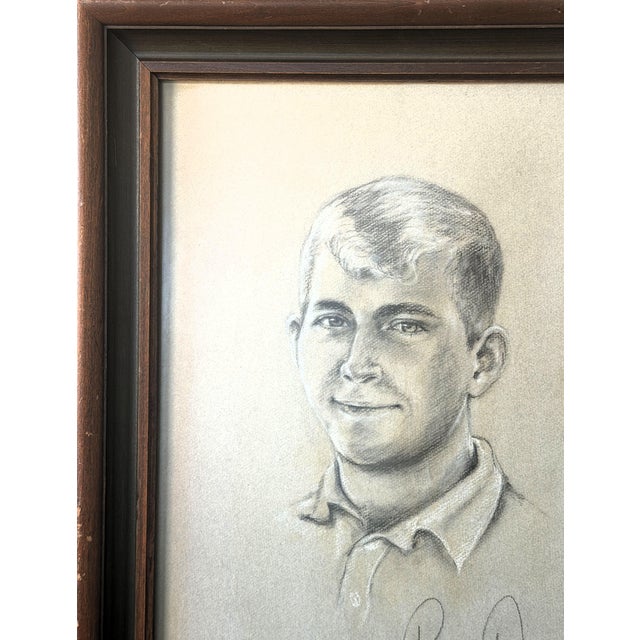 1966 Mid-Century Charcoal Portrait of a Young Man by Brandi Downs For Sale In Greenville, SC - Image 6 of 11
