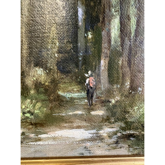 Robert Maione (American, 1932-1987) Original Signed and Framed Oil Painting on Canvas Titled 'Wooded Road by a River' C1976 For Sale - Image 11 of 18