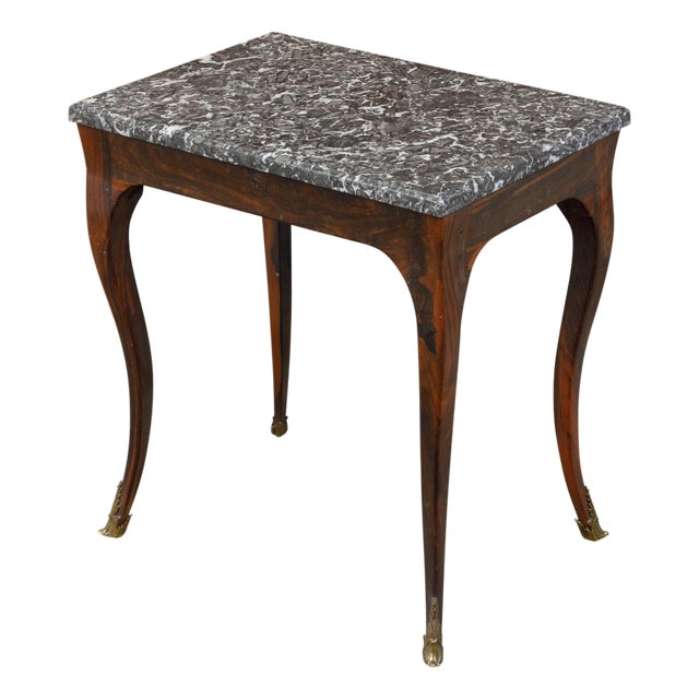 French 19th Century Louis XV Style Walnut Side Table with Grey Marble Top For Sale