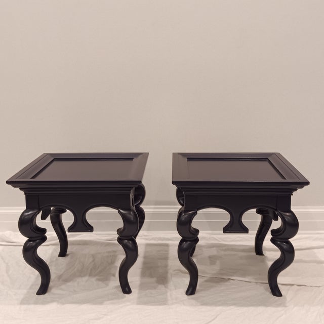 Mid Century Modern/Hollywood Regency/French Provincial Solid Wood Navy Blue End Table - A Pair For Sale - Image 16 of 18