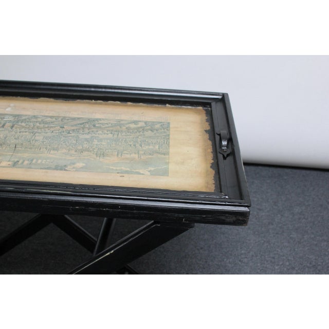 Vintage Ebonized Wood Butler Folding Tray Table With Surface Map of Rome Italy For Sale - Image 10 of 13