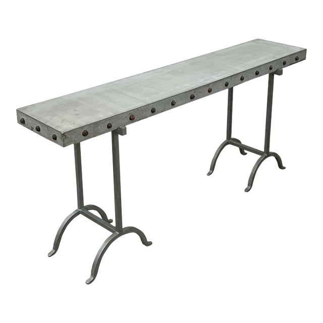 Vintage Boho Nailhead Plaster Console Table For Sale