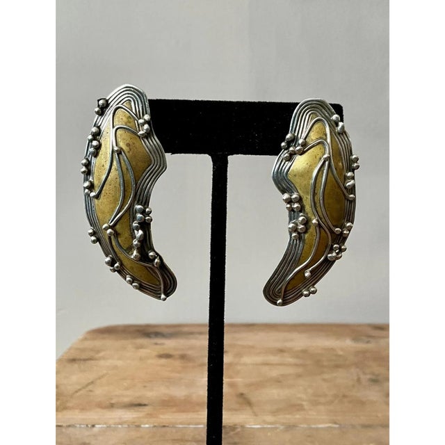 Vintage Boho Robin Schechtel Brass on Sterling Modernist Earrings For Sale - Image 12 of 12