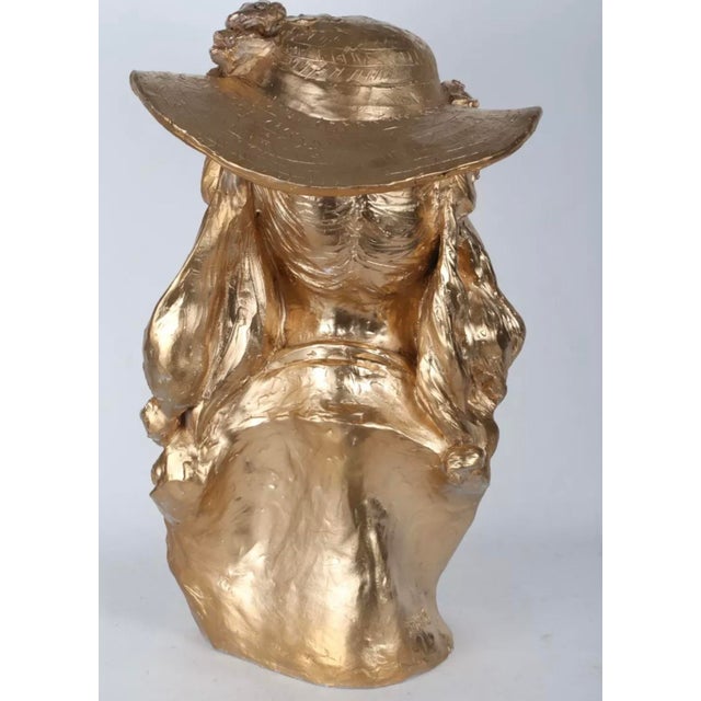 1990s Vintage Austin Productions Inc Gold Toned Female Floral Hat Statue Sculpture For Sale - Image 5 of 10