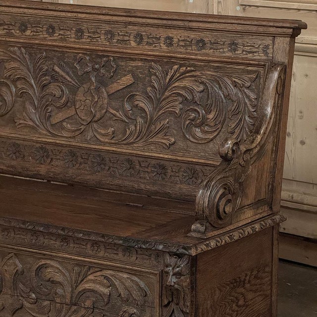 Chestnut 19th Century French Renaissance Revival Oak Trunk ~ Hall Bench For Sale - Image 8 of 18