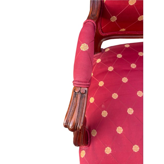 Ethan Allen French Louis XV Style Carved Cherry Armchair in Red & Gold For Sale - Image 9 of 12