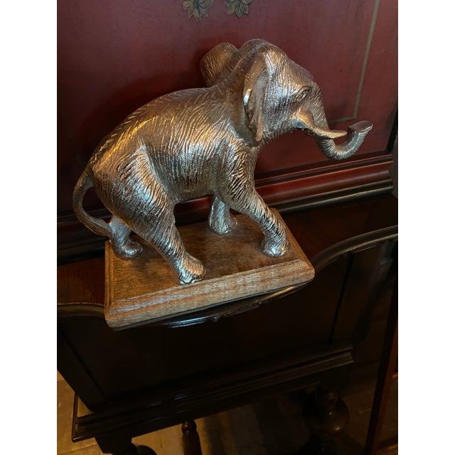 African Silver Plated Metal Elephant For Sale - Image 3 of 6