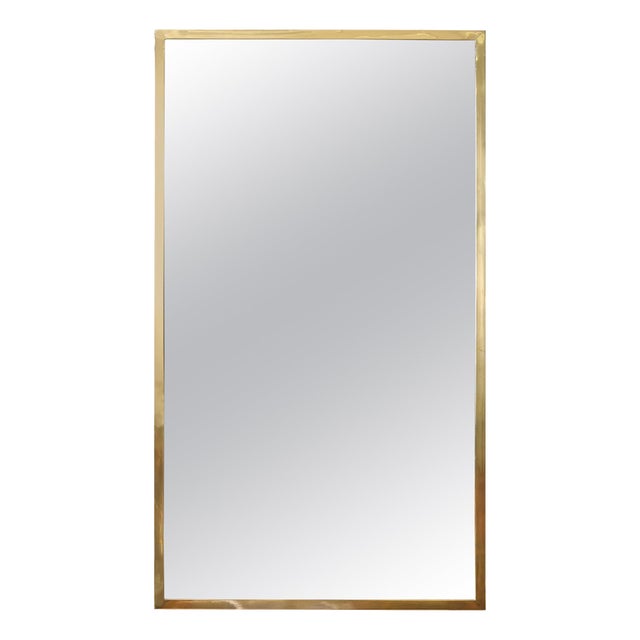 Large Mid-Century Modern Italian Brass Rectangular Wall Mirror, Italy, 1950s For Sale