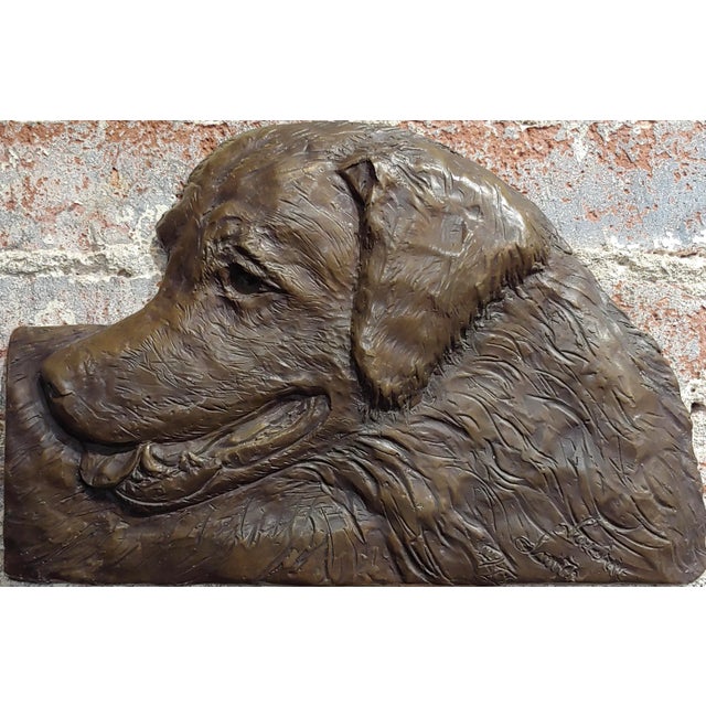 American Laurie Smith Golden Retriever Bronze Wall Plaque Sculpture For Sale - Image 3 of 8
