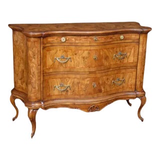 1990s Vintage Italian Three Drawer Walnut Shaped Chest/Console For Sale