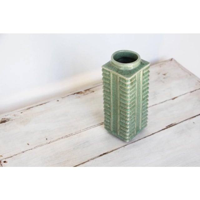 1950s Chinese Longquan Celadon Crackle Glazed Cong-Form Vase For Sale - Image 5 of 13