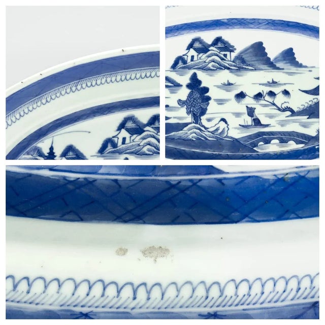 Large Antique Blue & White Canton Chinese Export Porcelain Fish Platter or Tray For Sale - Image 10 of 12