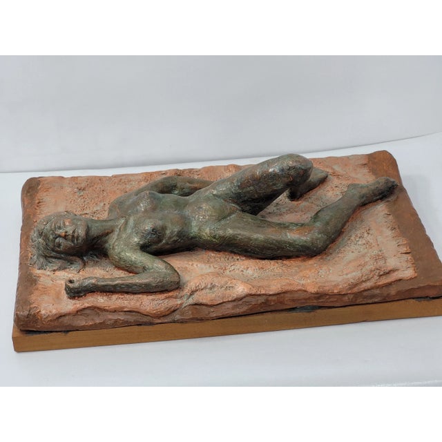 1990s Vintage Clay Art Nude Women Laying Sculpture Wall Hanging For Sale - Image 10 of 11