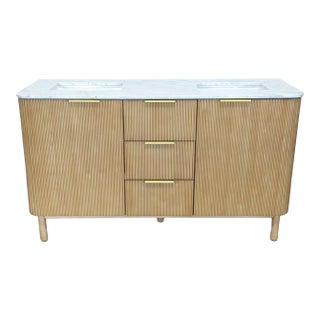 Highbury Furnishings Havana 60” Double Sink Vanity With Marble Top and Storage For Sale