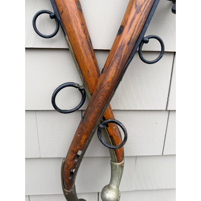 Antique u.s. Hame Co. Buffalo Ny Mule Hames – Original Wooden & Iron Harness Pair c.1900–1925 – Rustic Farmhouse Wall Decor For Sale - Image 15 of 18